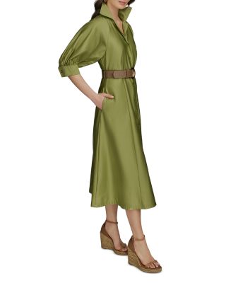 Belted A Line Midi Satin Dress