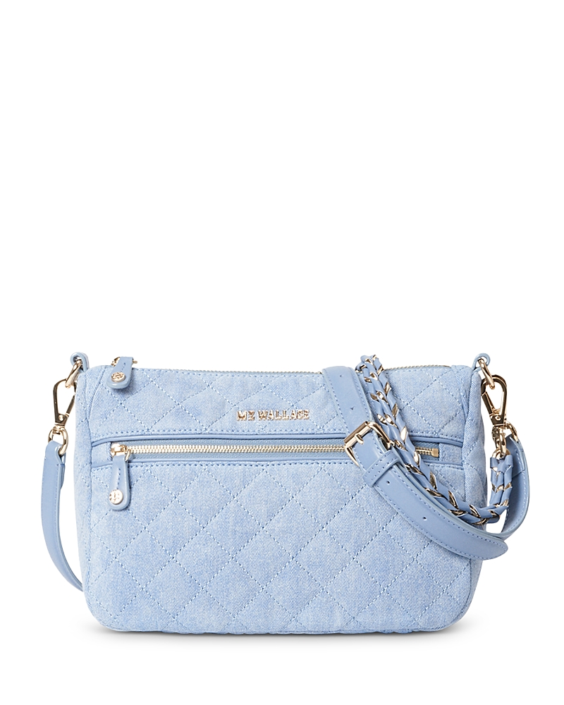 Mz Wallace Crosby Quilted Denim Crossbody Bag In Light Denim/silver