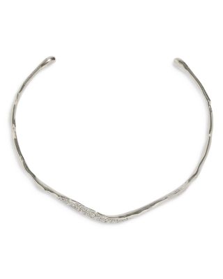 Solanales Crystal Skinny Structured Collar Necklace in Silver Tone, 4.75" 