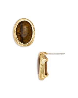 AQUA - Oval Stone Stud Earrings in Gold Tone - Exclusive