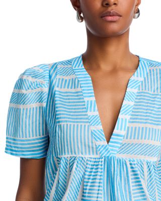 Striped V Neck Top & Smocked Skirt - Exclusive