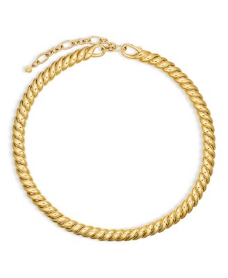 18K Yellow Gold Sculpted Cable Collar Necklace, 14.5-16"