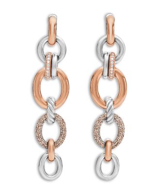 18K Rose Gold & Sterling Silver DY Mercer Cognac & White Diamond Pav&eacute; Circle Convertible Drop Earrings