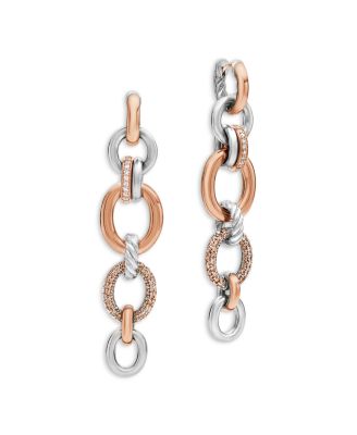 18K Rose Gold & Sterling Silver DY Mercer Cognac & White Diamond Pav&eacute; Circle Convertible Drop Earrings