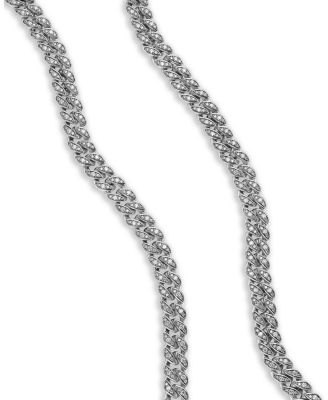 Curb Chain Necklace in Sterling Silver with Pav&eacute; Diamonds, 17"