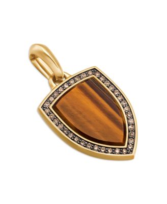 Shield Amulet Pendant in 18K Yellow Gold with Tiger's Eye and Pav&eacute; Cognac Diamonds