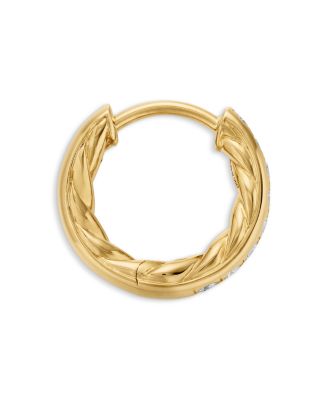 Pav&eacute; Huggie Hoop Earrings in 18K Yellow Gold with Diamonds, 13mm