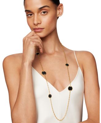 18K Yellow Gold DY Elements&reg; Station Necklace with Black Onyx & Mother of Pearl, 36"