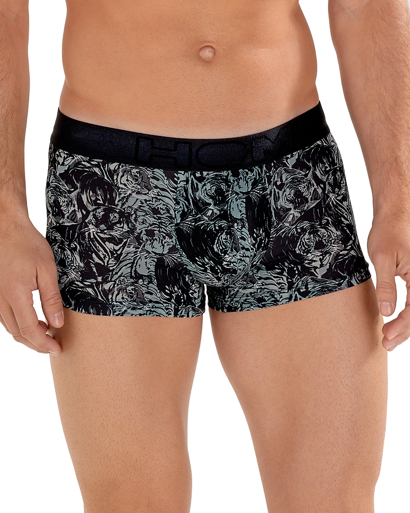 Hom Tiger Print Boxer Briefs In Dark Grey Print