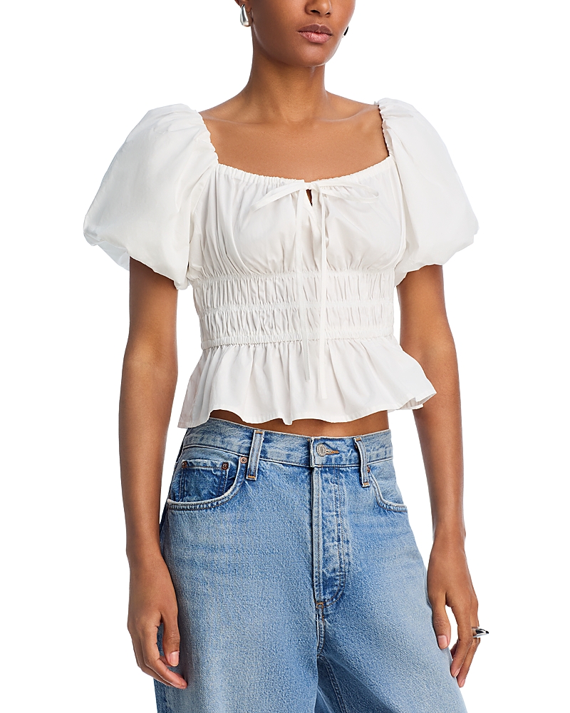 AQUA SMOCKED CROPPED TOP - EXCLUSIVE