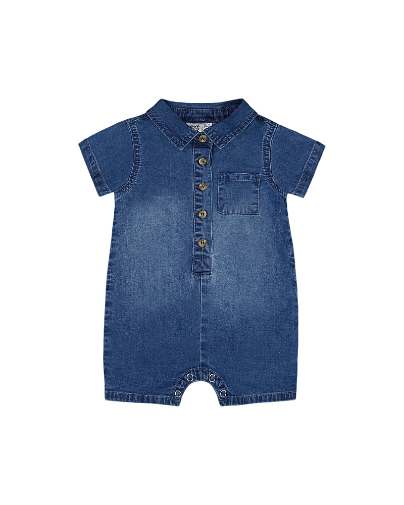 Deux Par Deux Boys' Denim Romper Dark Denim One-piece - Baby In Dark Denim Blue