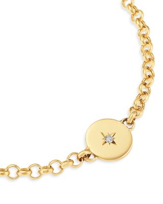 14K Yellow Gold Diamond Star Disc Link Bracelet