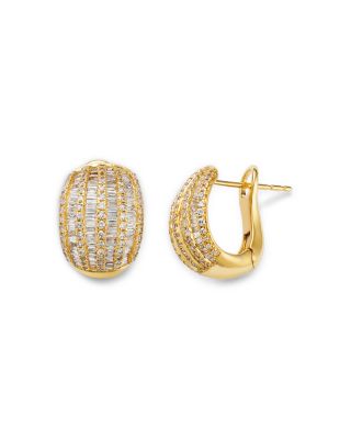 Diamond Round & Baguette Dome Earrings in 14K Yellow Gold, 1.0 tcw