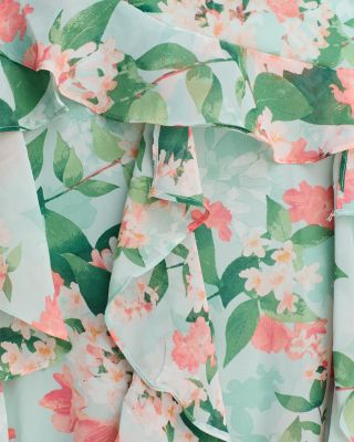 V Neck Flutter Sleeve Asymmetrical Ruffle Gown