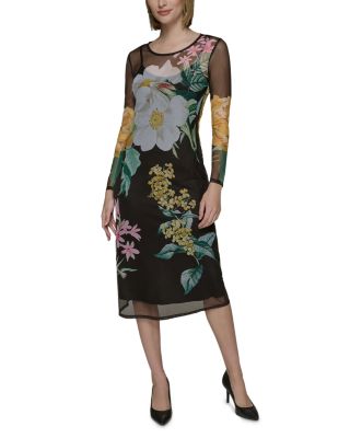 KARL LAGERFELD PARIS - Sheer Floral Knit Dress