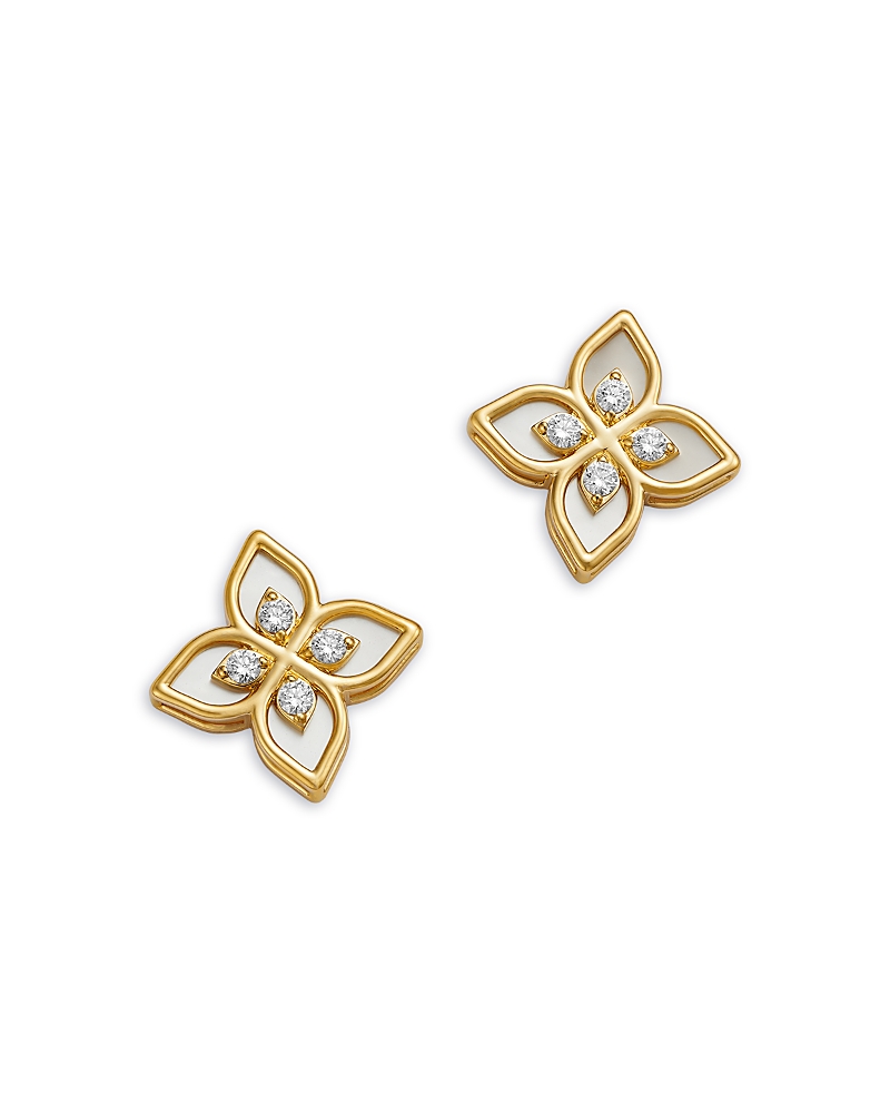 Roberto Coin 18K Yellow Gold Venetian Princess Mother of Pearl & Diamond Flower Stud Earrings