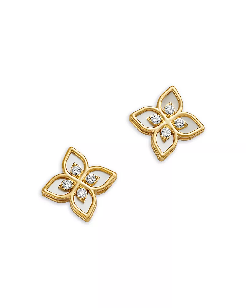 Roberto Coin 18K Yellow Gold Venetian Princess Mother of Pearl & Diamond Flower Stud Earrings