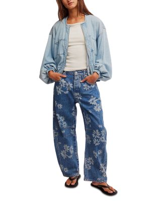 Good Luck Printed Barrel Leg Jeans Laser Daisy
