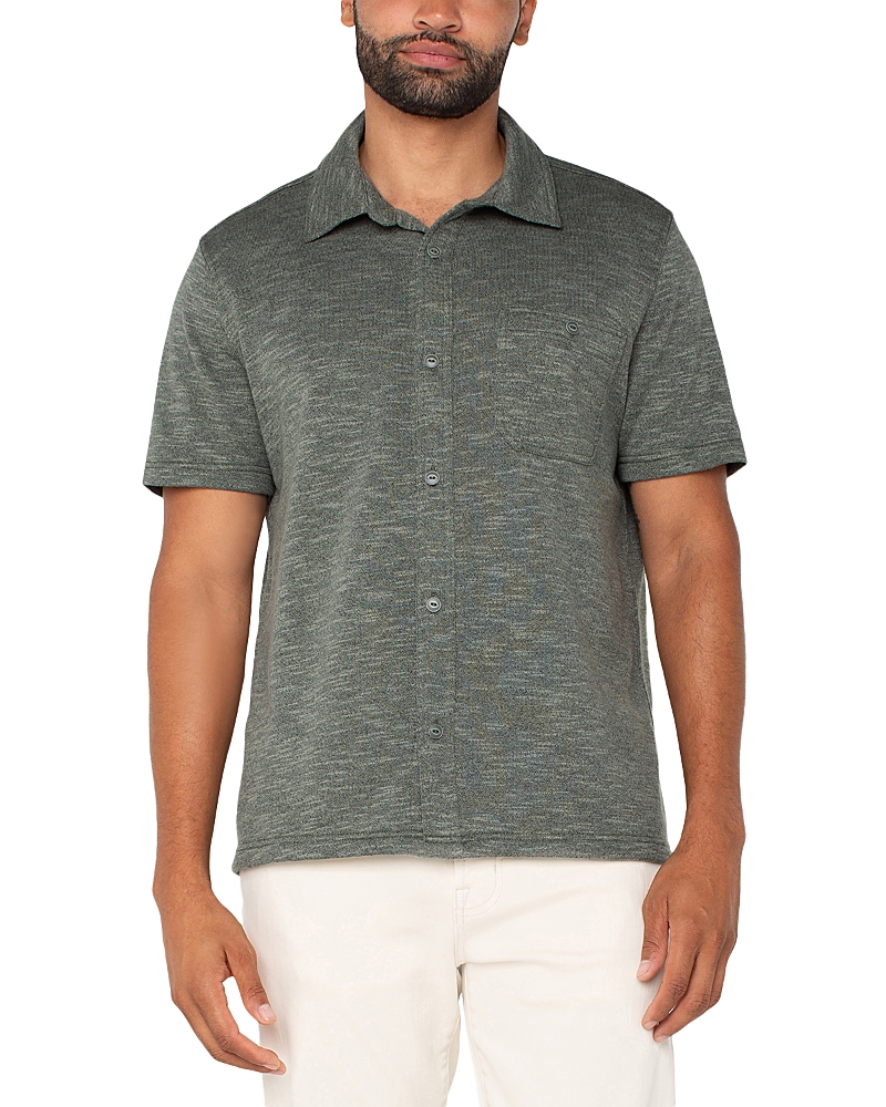 Liverpool Los Angeles Short Sleeve Slub Knit Button-up Shirt In Heather Sa