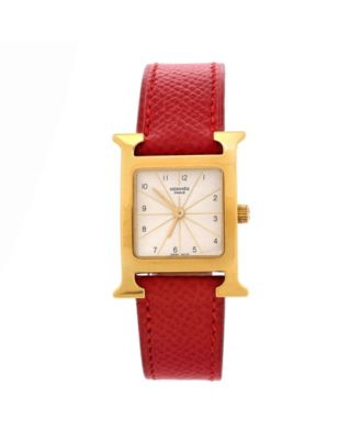 Pre-Owned HERMÈS - Heure H Quartz Watch in Plated Metal and Leather 21mm