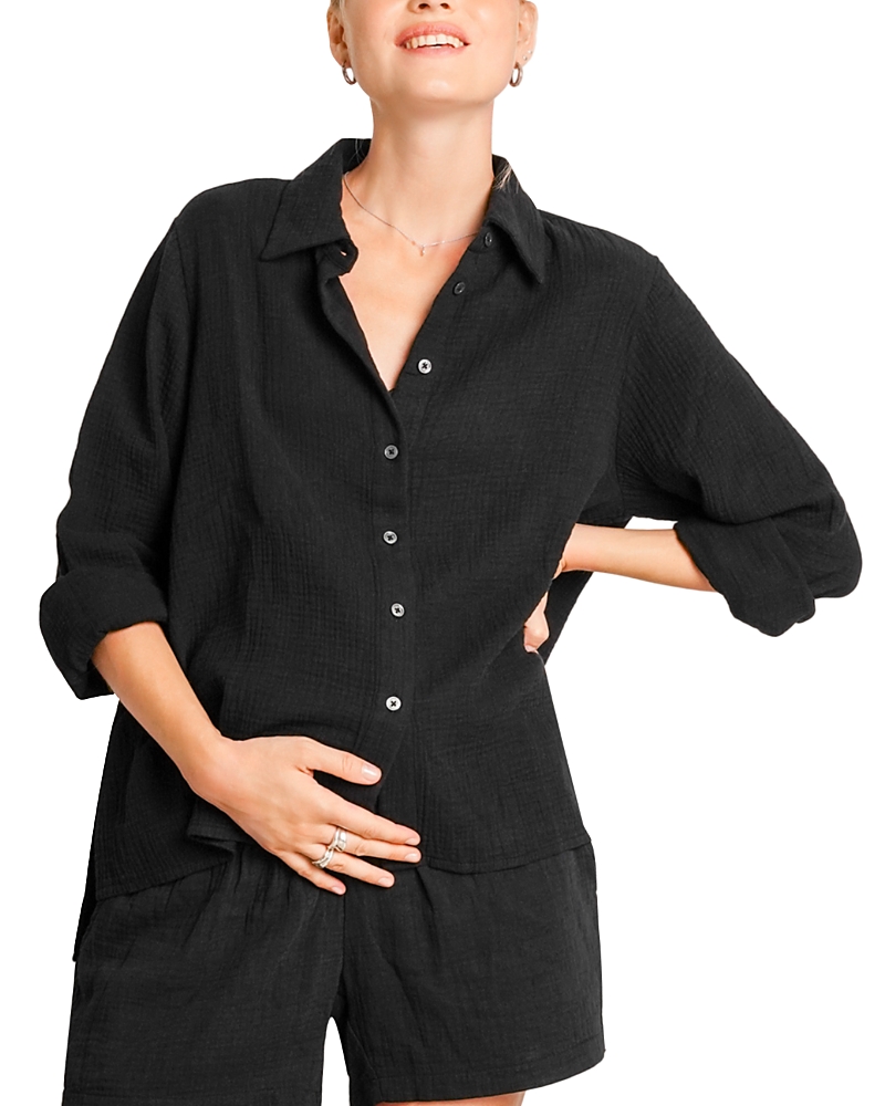 Nom Maternity The Easy Maternity Button-up Shirt In Black