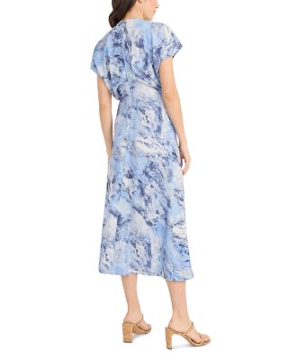 Printed Short Sleeve Gathered Midi Dress