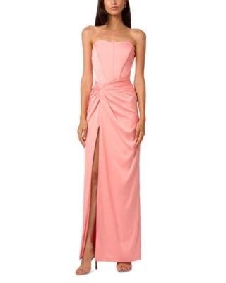 Satin Strapless Draped Column Gown   