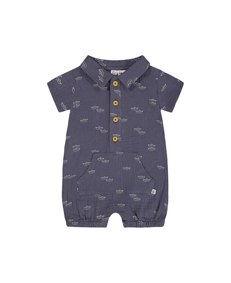 Deux Par Deux Boys' Printed Muslin Romper - Baby In Navy Blue Paper Boat