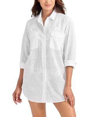 Eyelet Boyfriend Shirt Swim Cover-Up & Eyelet Swim Cover-Up Shorts