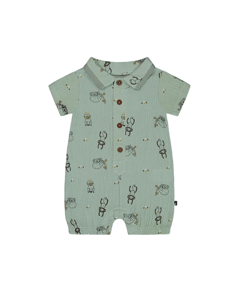 Deux Par Deux Boys' Printed Muslin Romper - Baby In Sage Monkey