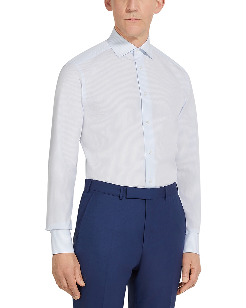 Zegna Centoventimila Structured Button Front Shirt In White/light Blue