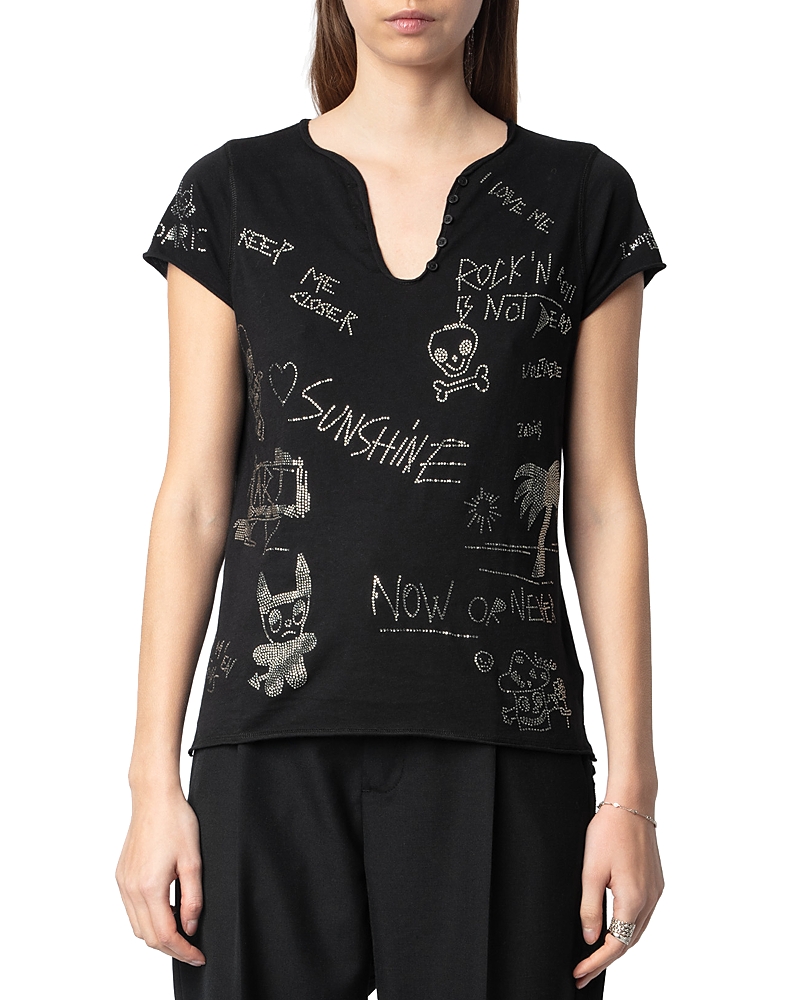 Shop Zadig & Voltaire Tunisien Rhinestone Top In Black
