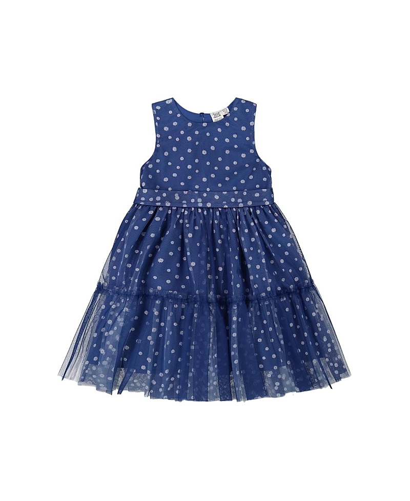 Deux Par Deux Girls' Printed Tiered Dress With Daisy Print - Big Kid In Blue With Daisy Print