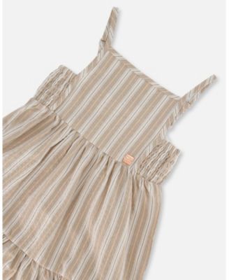 Girls' Sleeveless Linen Striped Dress - Little Kid