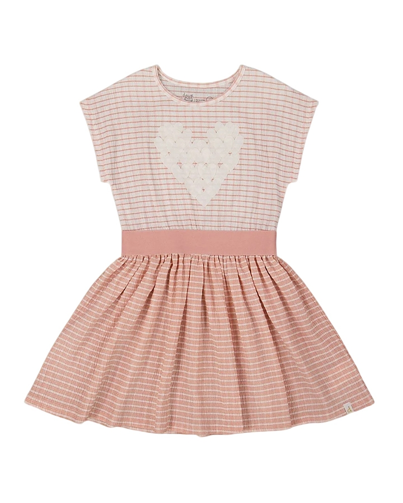Deux Par Deux Girls' Crinkle Dress With Applique Light - Little Kid In Light Old Pink