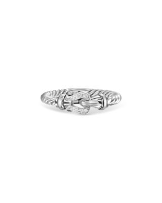 Sterling Silver & Pav&eacute; Diamond Petite Buckle Ring