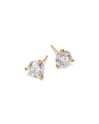 Certified Diamond Martini Set Stud Earrings in 14K Yellow Gold, 1.5 tcw
