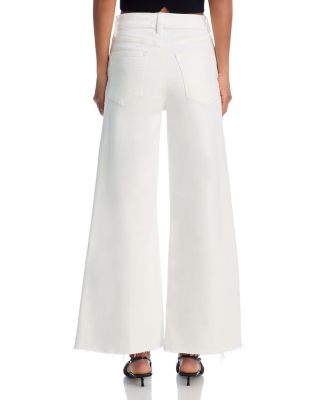Le Palazzo Wide Leg Crop Raw Fray Jeans in Au Natural