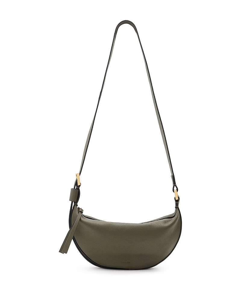 Allsaints Half Moon Leather Crossbody Bag In Military G