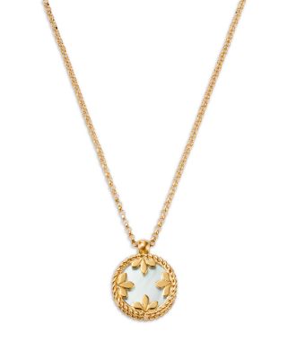 18K Yellow Gold Venetian Princess Medallion Turquoise, Mother of Pearl, & Diamond Reversible Pendant Necklace, 16-17"