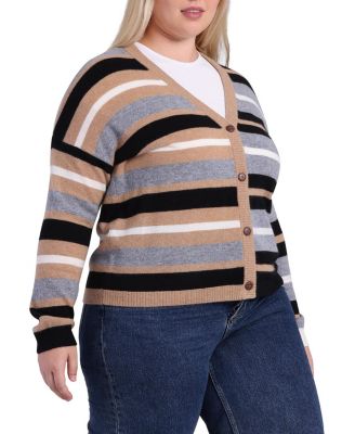 Plus Size Cashmere Mixed Stripe Cardigan