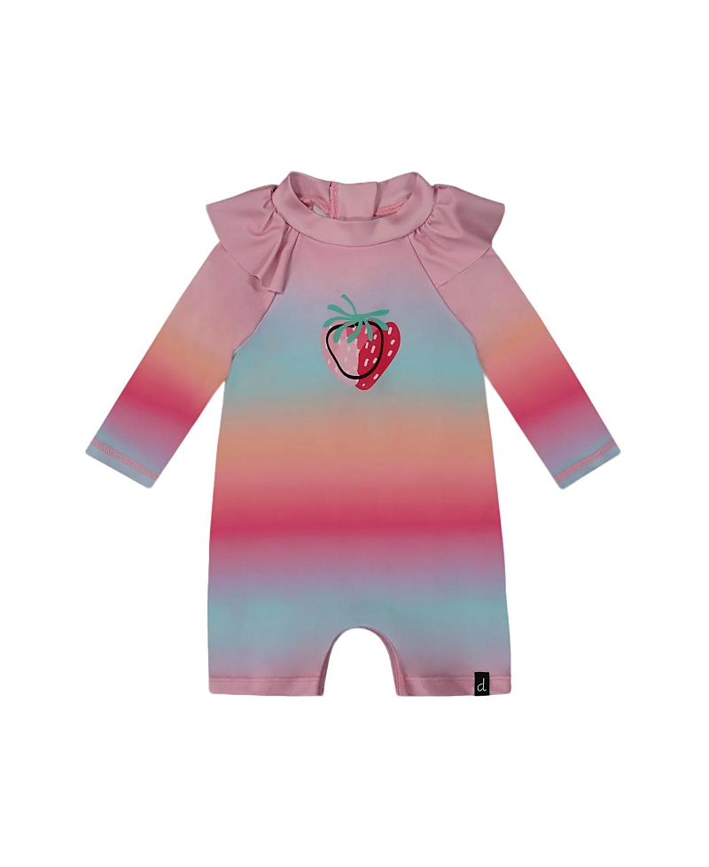 Deux Par Deux Little Girl's Long Sleeve One-piece Rashguard Pink, Orange, And Turquoise In Pink/orange/and Turquoise