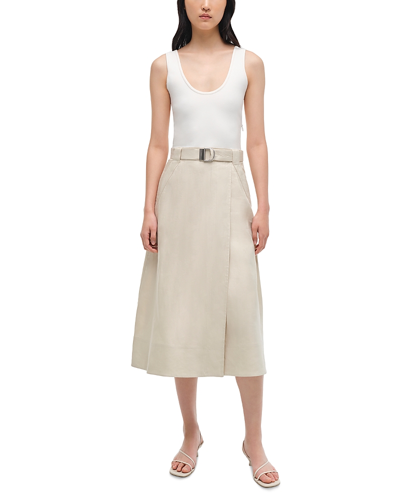 Simkhai Womens White Multi Camden Wrap-front Stretch-linen Blend Midi Dress In Neutral