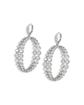 Nadri Cubic Zirconia Double Row Drop Hoop Earrings in Rhodium Plated