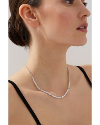 Cubic Zirconia Collar Necklace in Rhodium Plated, 18" 