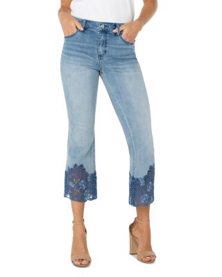 Hannah Mid Rise Crop Flare Jeans in Indigo Crochet