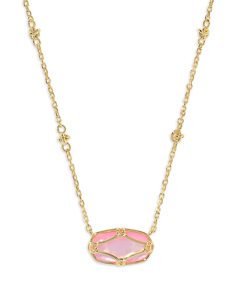 Kendra Scott 14k Gold-plated Lattice-framed Mother-of-pearl 19" Adjustable Pendant Necklace In Pink/gold