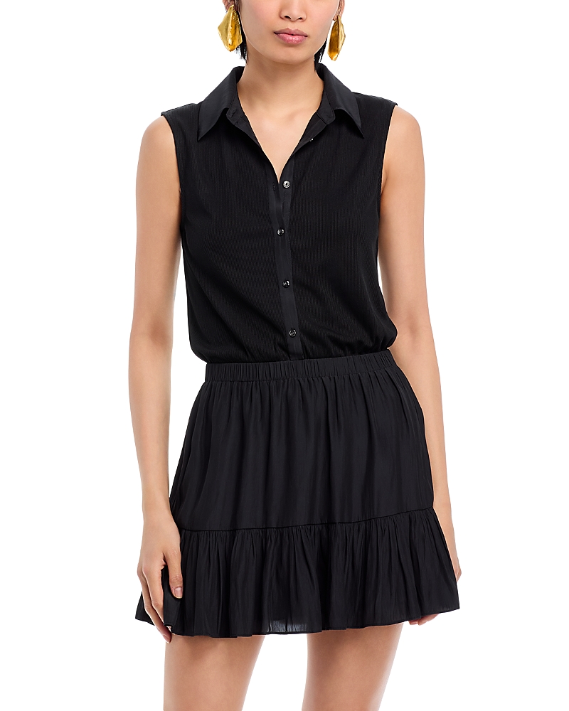 Ramy Brook Odette Mixed Media Sleeveless Minidress In Black