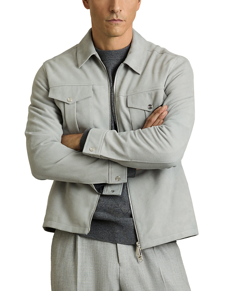 Reiss Soft Blue Suede Zip-through Jacket In Soft Blue