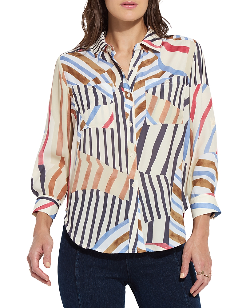 Lyssé Yesenia Roll Tab Utility Shirt In Stripe Art